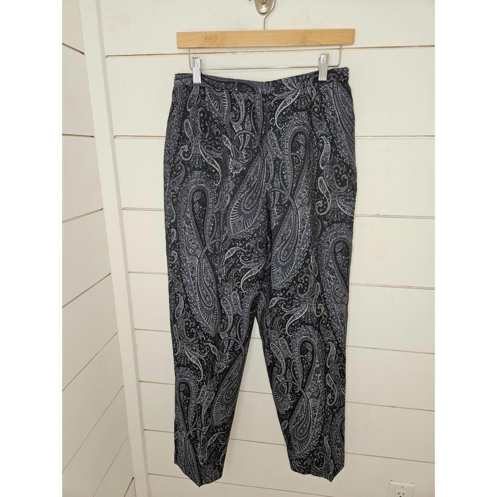 Talbots size 10 Petite Blue & grey paisley cropped dress pants